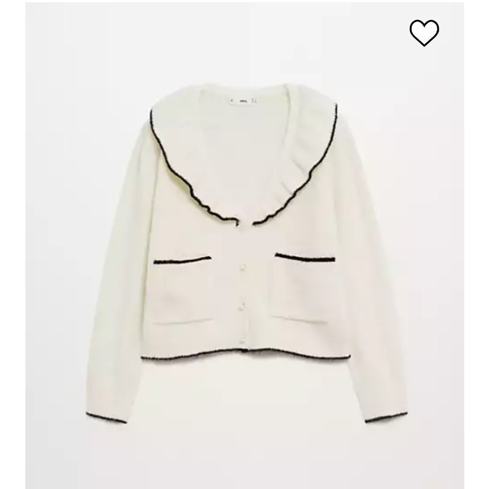 Mango ruffle collar sweater with pearl buttons